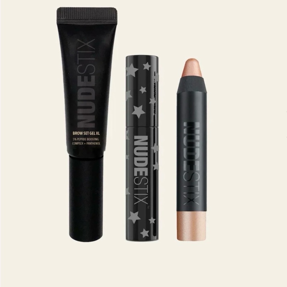 NUDESTIX Brow Gel & Cream Shadow Trio - Black Packaging with Rose Gold Shimmer